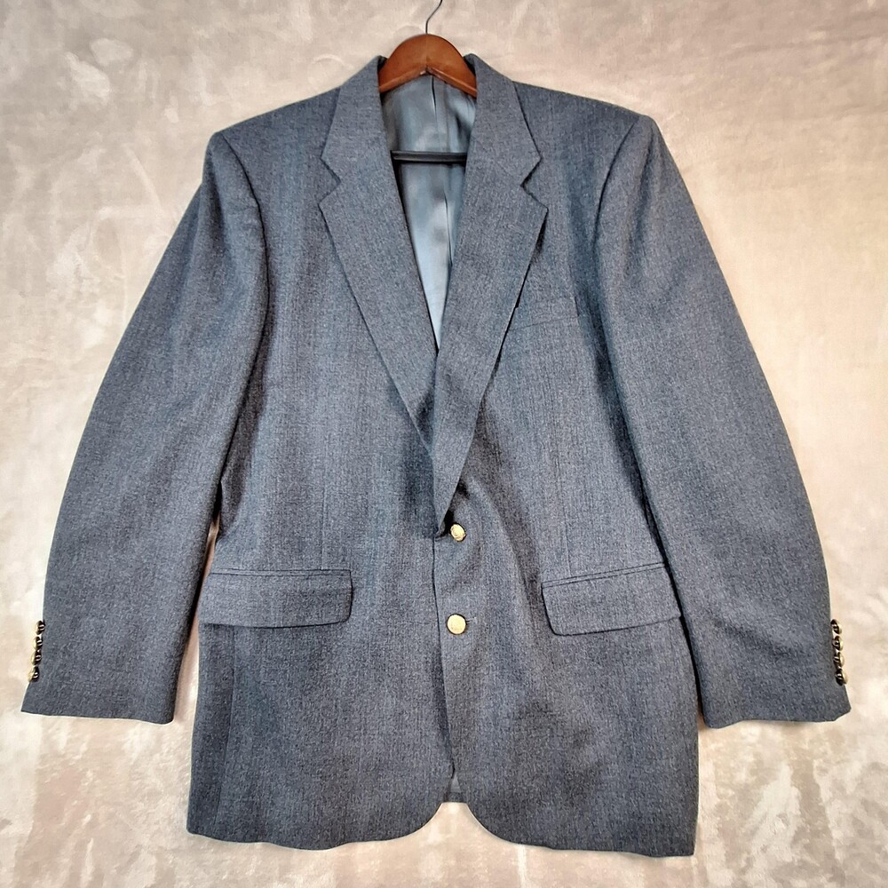 Vintage Savile Row Blazer Mens 44 Long Gray Wool Gold Button Single Vent 90s
